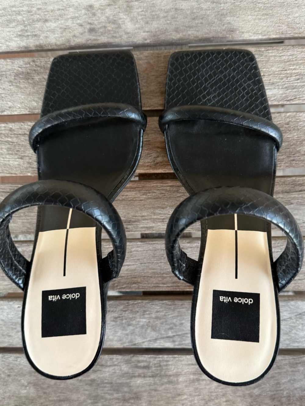 Dolce Vita Black Croc Embossed Square Toe Heeled Sandals Size 7.5 - Picture 5 of 9